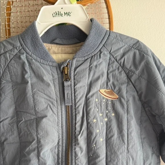 Little Me Gray-Blue Quilted Kids' Puffer Jacket with Space Patch - Picture 2 of 6